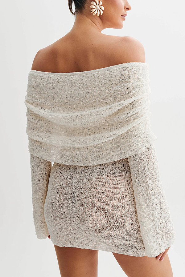 Fashionable and Sexy Off-shoulder Long-sleeved Mini Dress-consonak