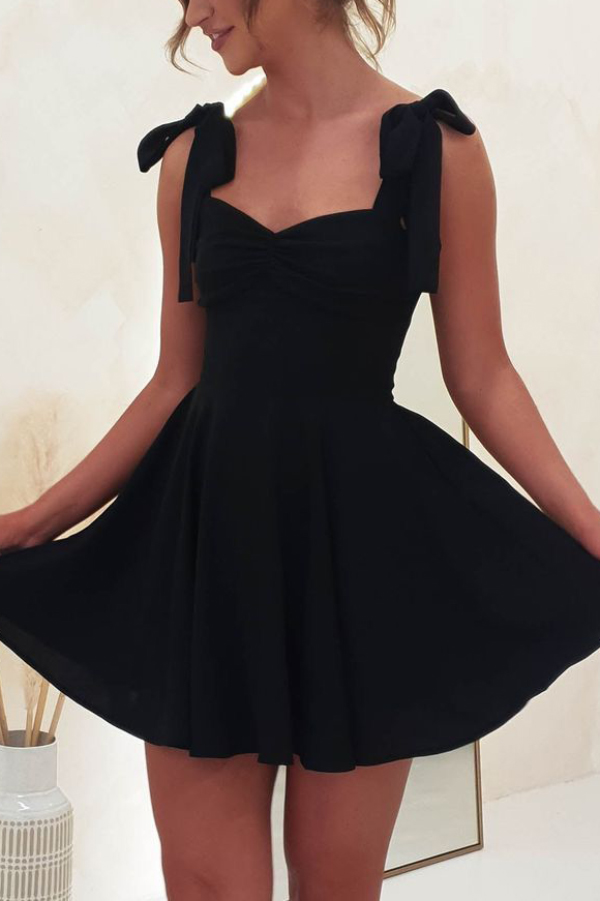 Solid Color Suspender Strap Pleated Slim Fit Mini Dress