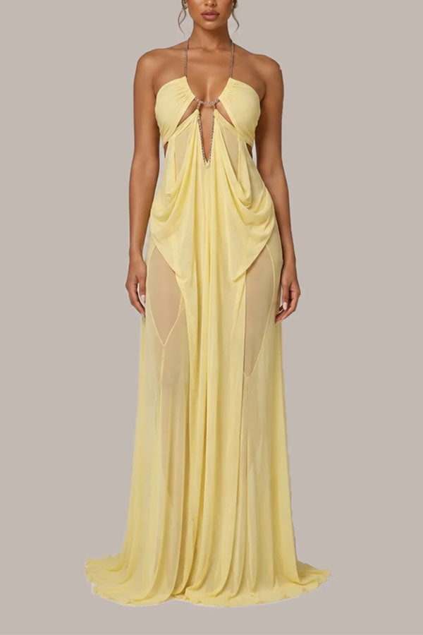 Island Muse Sheer Draped Cutout Maxi Dress-Consonak