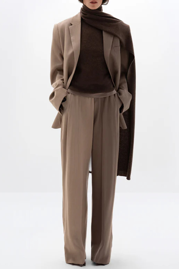 Girl Boss Avant-garde Contrast Colors Lapel Boyfriend Blazer and Pocketed Wide Leg Pants Set-consonak