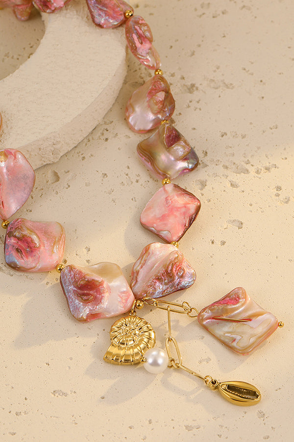 Fashion Pink Beaded Shell Beach Style Necklace-consonak