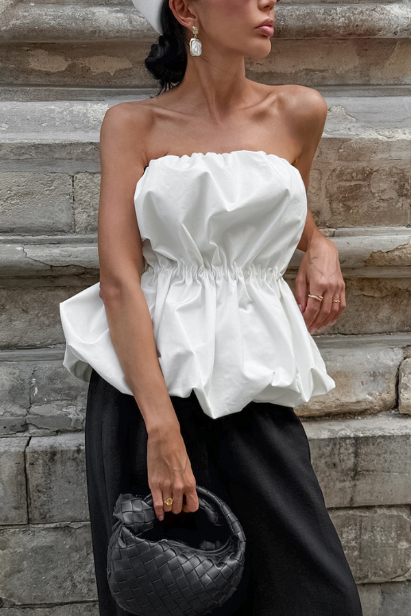 Solid Color Sleeveless Off-shoulder Elastic Waist Strapless Top | Consonak