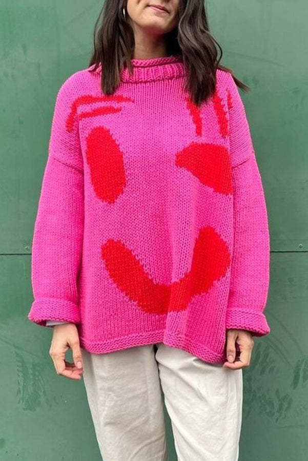Feel Good Knit Colorful Smiley Face Loose Pullover Sweater-consonak