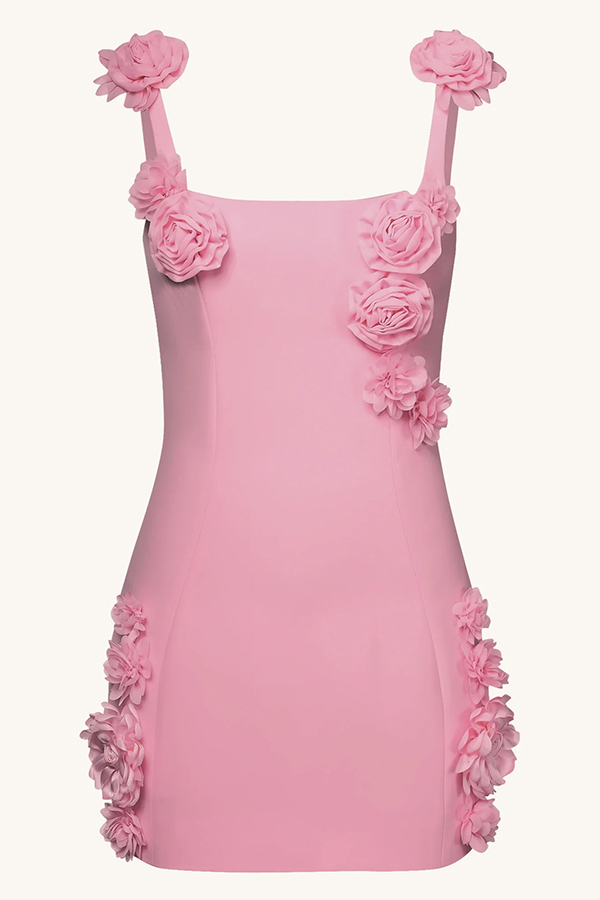 Three-dimensional Flower Sexy Suspender Slim Mini Dress-consonak