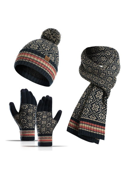 Winter Warm Knitted Hat Scarf Gloves Three-piece Set-consonak