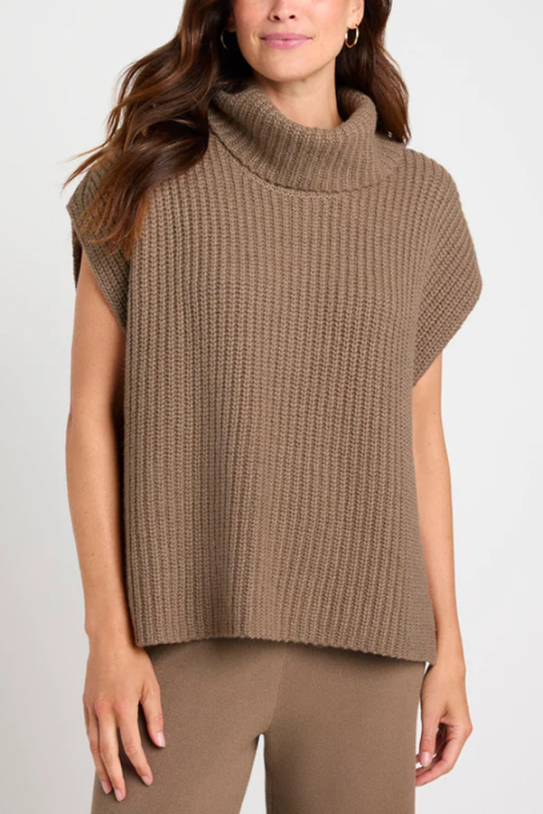 Comfortable and Luxe Knit TurtleNeck Cap Sleeves Lightweight Sweater-consonak