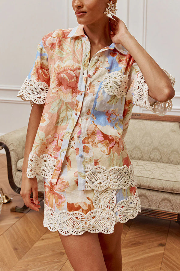 Amalfi Crochet Floral Linen Matching Set-Consonak