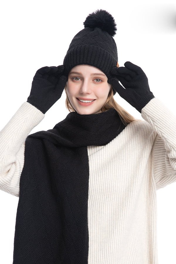 Autumn and Winter Warm Hat Scarf Gloves Three-piece Set | Consonak