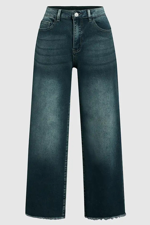 Stylish Raw-edge Mid-rise Pocket Stretch Straight-leg Jeans-consonak