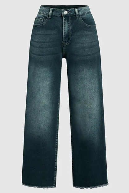 Stylish Raw-edge Mid-rise Pocket Stretch Straight-leg Jeans-consonak