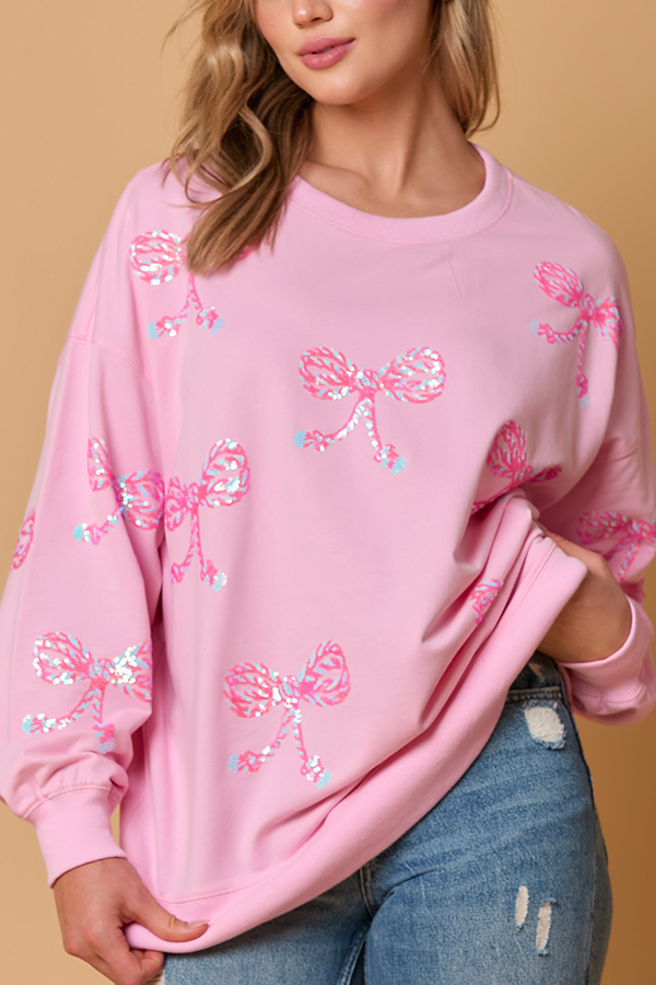 Christmas Bow Sequin Casual Loose Long-sleeved Sweatshirt-consonak