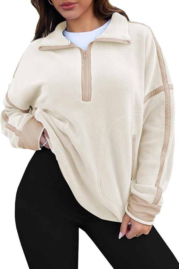 Stylish Color-blocked Trim Loose Casual Pocket Sweatshirt-consonak