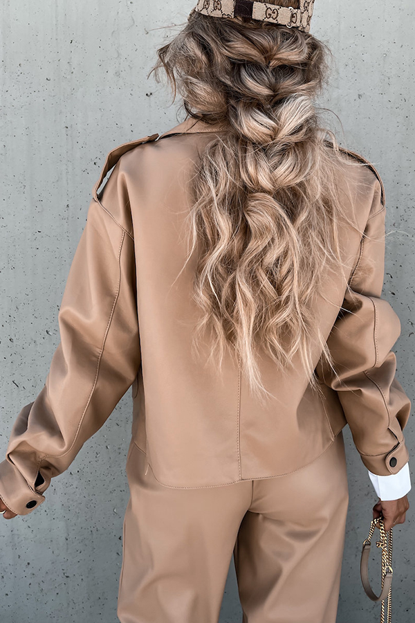 Stylish Leather Lapel Pocket British Style Cropped Jacket-consonak