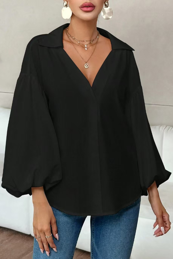 Stylish Polka Dot Print Collared Puff Sleeve Loose Shirt | Consonak
