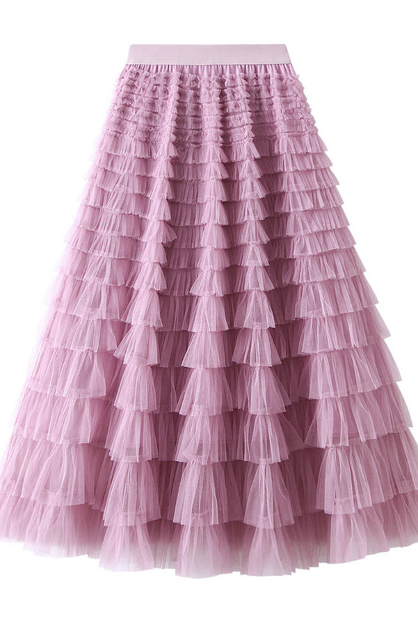 Be Your Own City Queen Tiered Elastic Waist Tulle Maxi Skirt | Consonak