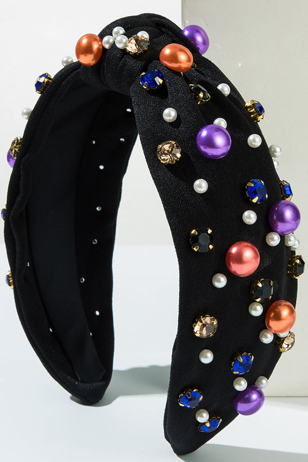 Halloween Fabric Knotted Rhinestone Headband-consonak