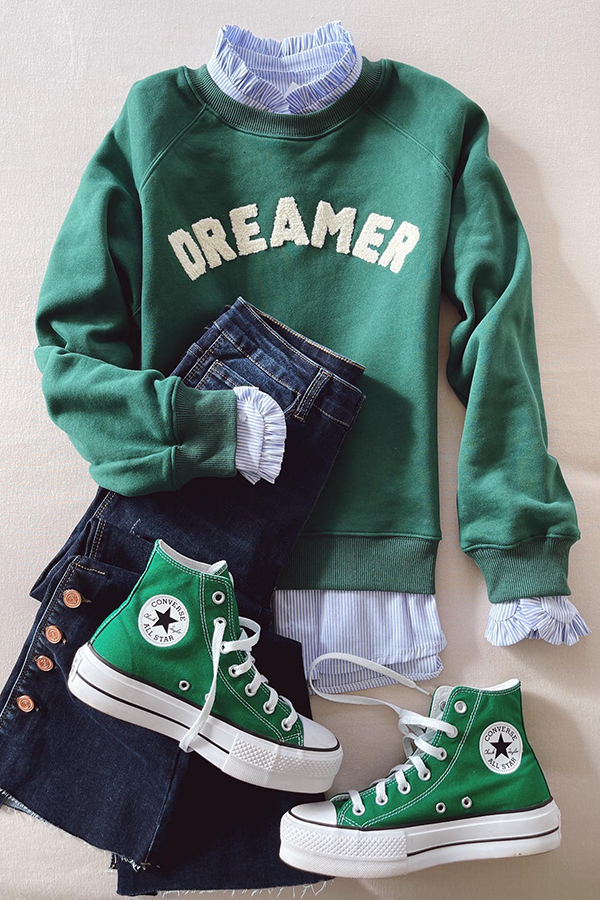 Daydreamer Letter Contrast Color Relaxed Loose Sweatshirt-consonak