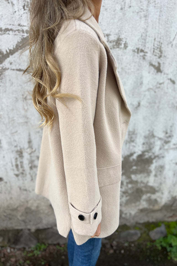 Solid Color Casual Lapel Long Sleeve Loose Woolen Jacket-consonak