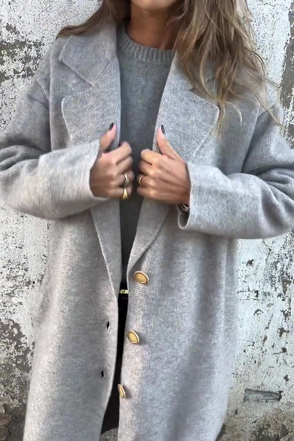 Solid Color Lapel Long Sleeve Loose Casual Jacket-consonak