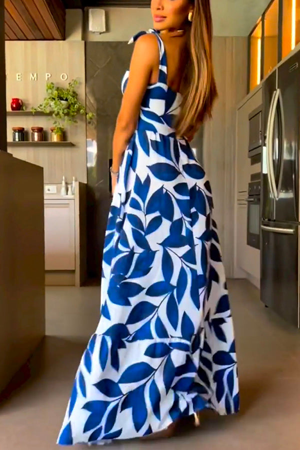 High Waisted Strappy Floral Print Halter Panel Maxi Dress-consonak