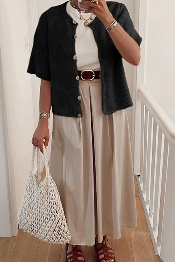 Solid Color Casual Buttoned Loose Knitted Cardigan-consonak