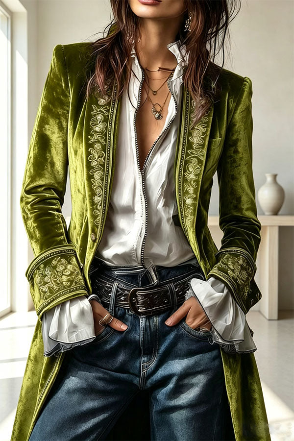 Aurelia Embroidered Velvet Tailored Blazer-Consonak