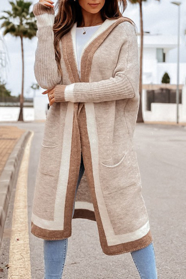 Catch Your Gaze Colorblock Pocket Hooded Long Cardigan-consonak