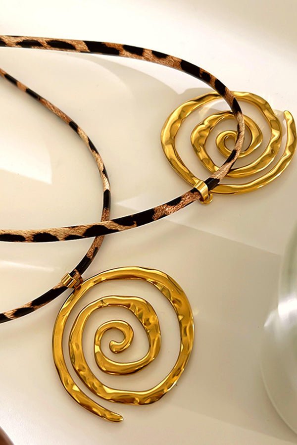 Stylish Leopard Print Leather Cord Spiral Stainless Steel Necklace | Consonak