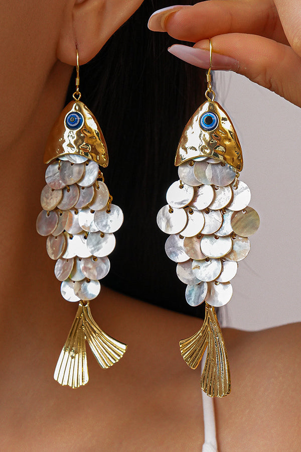 Fish-shaped Shell Tassel Ear Hooks-Consonak