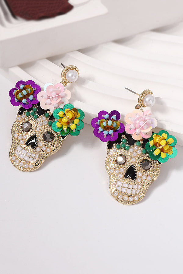 Fashion Flower Skull Diamond Earrings-consonak