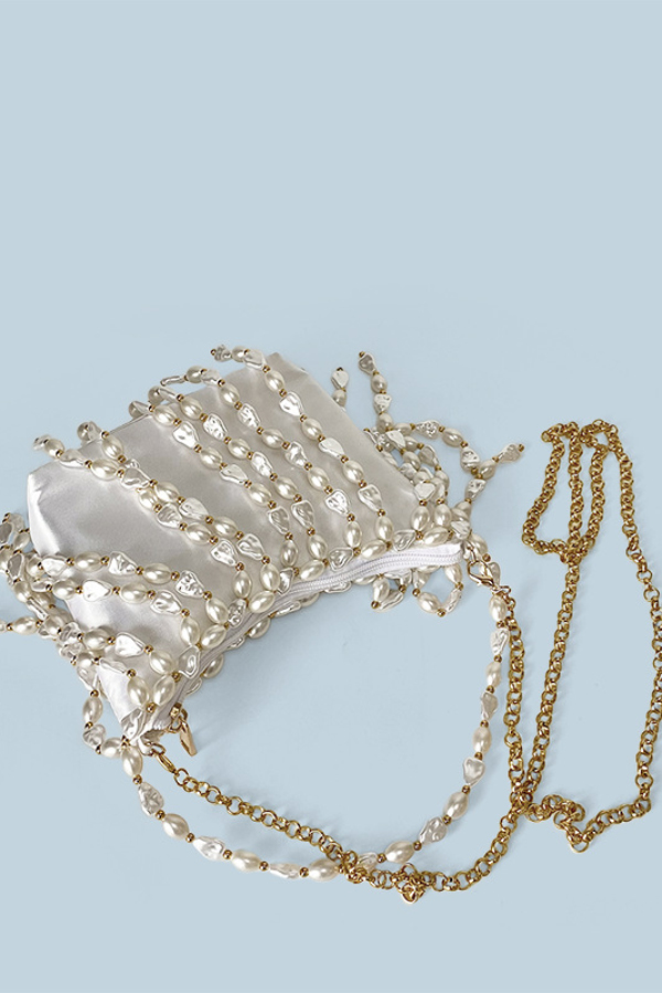 Fashionable Pearl Irregular Beaded Tassel Bag-consonak