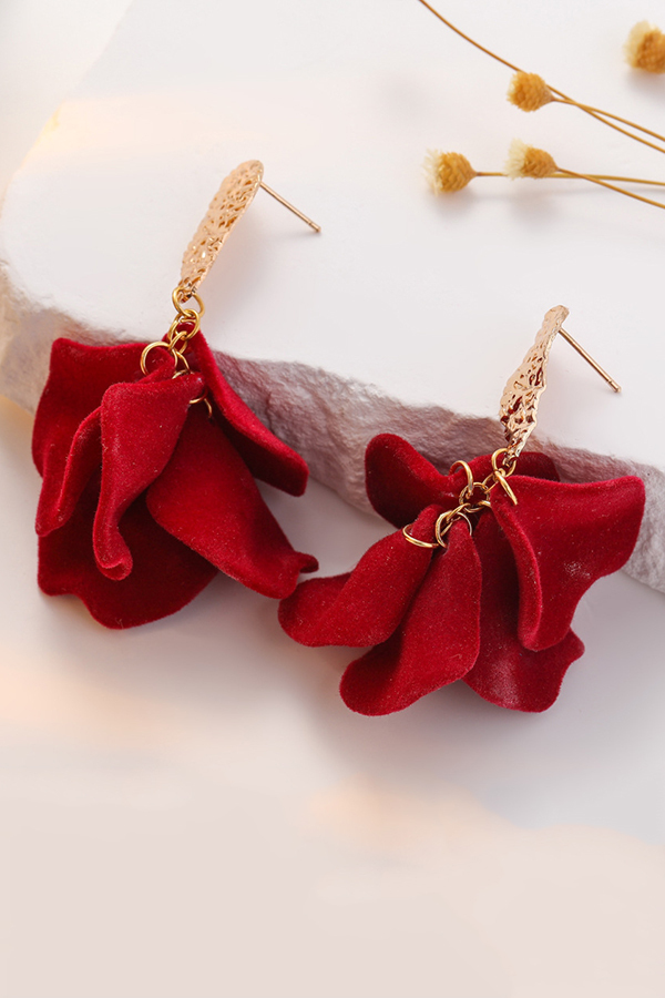 Sweet Flocked Rose Petal Earrings-consonak