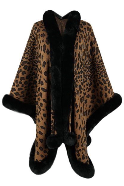 Leopard Print Fashionable Raw Edge Shawl Cape Cardigan-consonak