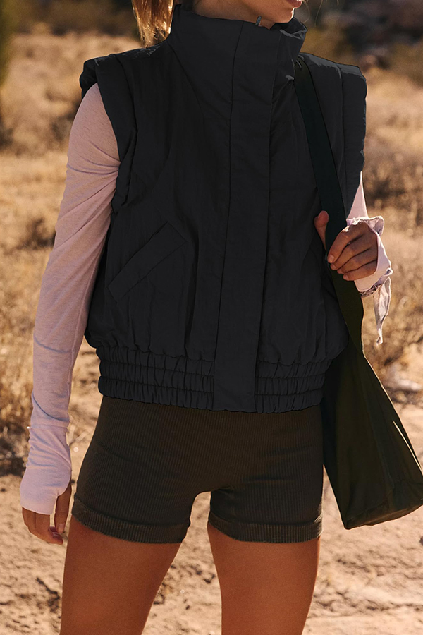 Versatile Stand Collar Button Sleeveless Loose Pocket Casual Vest Jacket-consonak