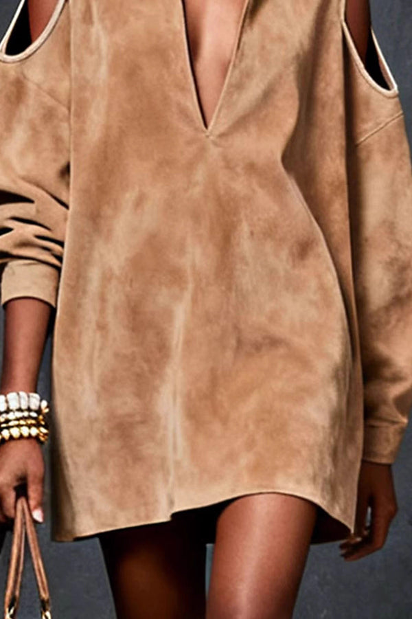 Stylish Loose Off-shoulder Long-sleeved Casual Mini Dress-consonak