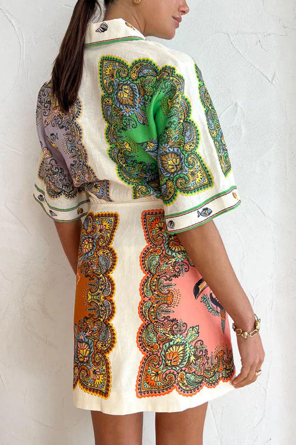 Coco Girls Mermaid Print Button Down Pockered Shirt Mini Dress-consonak