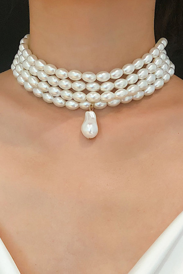 Stylish Geometric Pearl Beaded Multi-Layer Necklace | Consonak