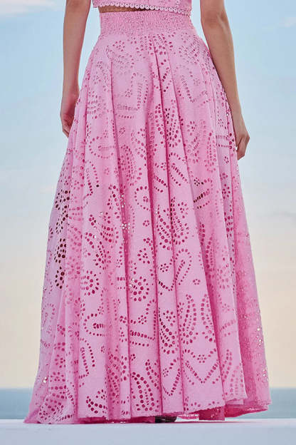 Paris Dreaming Embroidered Lace High Rise Elastic Waist Pocketed Maxi Skirt -consonak