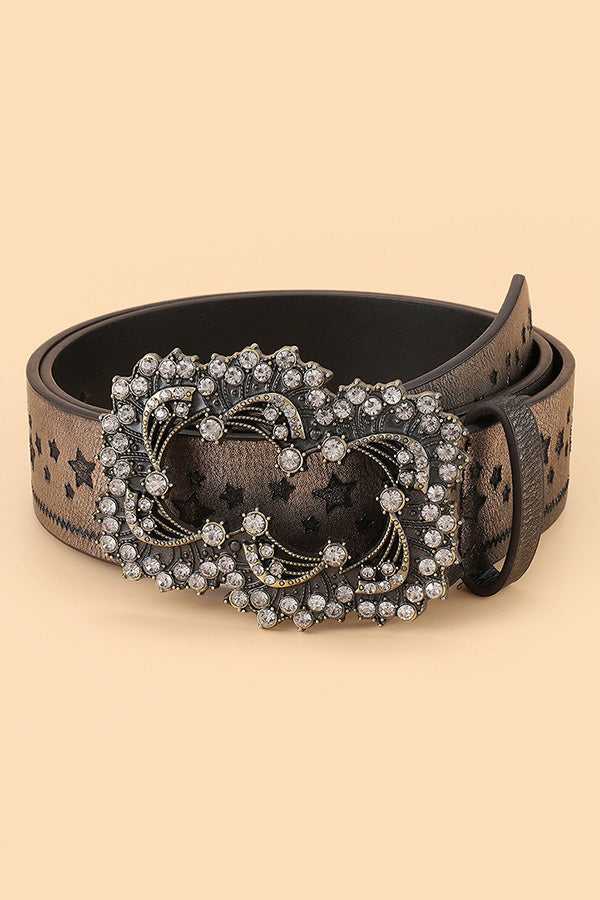 Vintage Five-pointed Star Embossed Engraved Rhinestone Belt-consonak