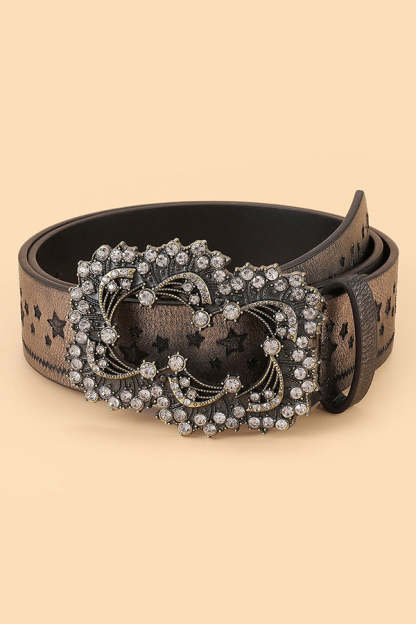 Vintage Five-pointed Star Embossed Engraved Rhinestone Belt-consonak