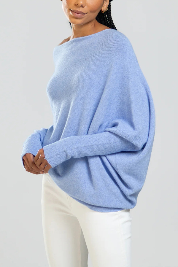 Solid Color Round Neck Long Sleeve Loose Knitted Sweater-consonak