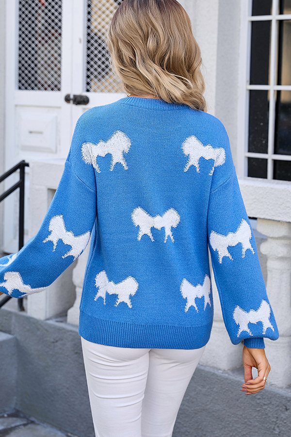 Fashionable Round Neck Long Sleeve Knitted Bow Sweater-consonak
