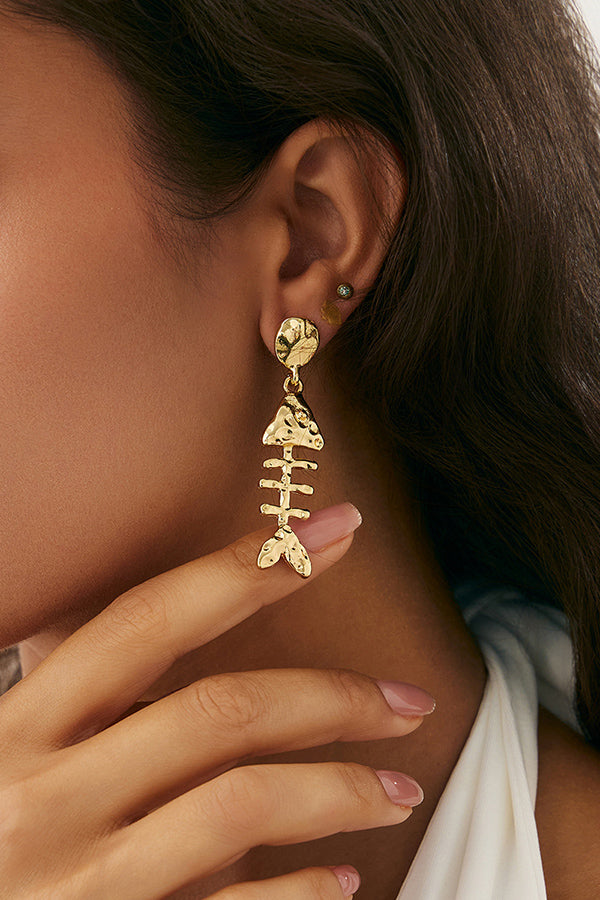 Fashionable Metal Fish Pendant Earrings-consonak