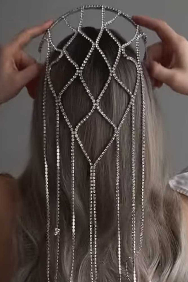 Fashionable and Light Luxury Rhinestone Tassel Headband-consonak