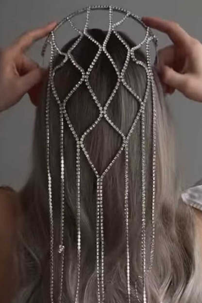 Fashionable and Light Luxury Rhinestone Tassel Headband-consonak