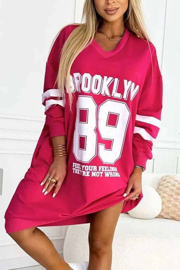 Sporty Jersey Style Digital Print Long Sleeve Pocket Sweatshirt Mini Dress-consonak