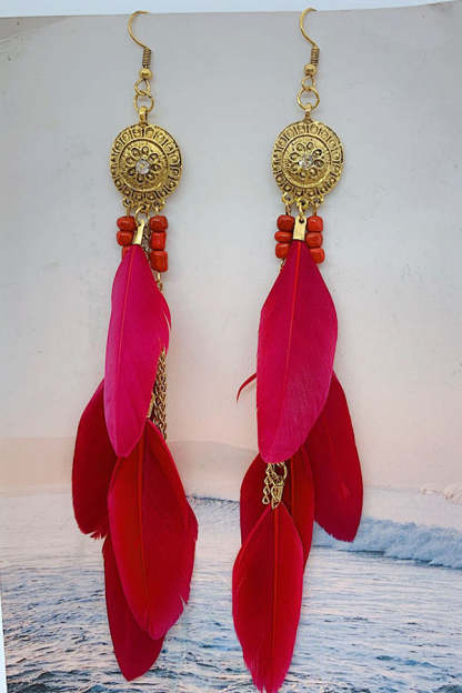 Vintage Chain Tassel Bohemian Feather Earrings-consonak