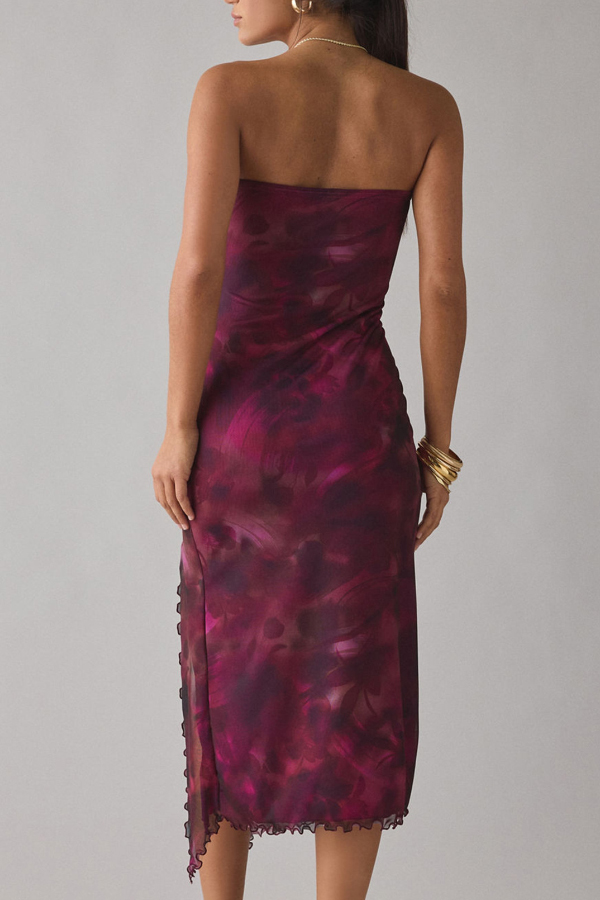 Mesh Tie-dye Slit Strapless Maxi Dress | Consonak