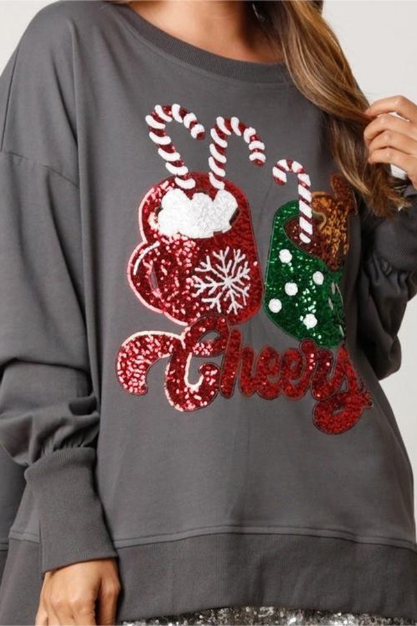 Christmas Candy Cup Sequined Casual Loose Sweatshirt-consonak