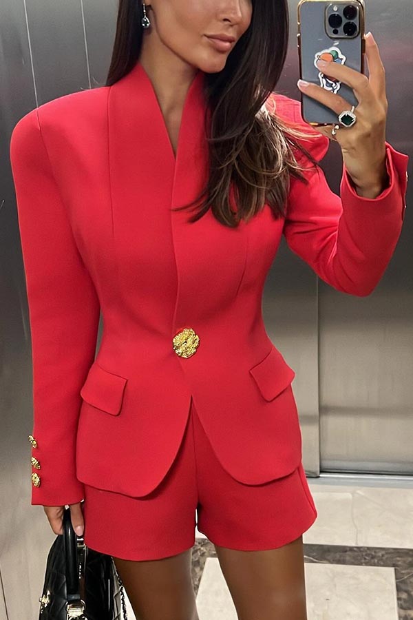 Classic Luxury Unique Metal Button Stand Collar Long Sleeve Jacket-consonak